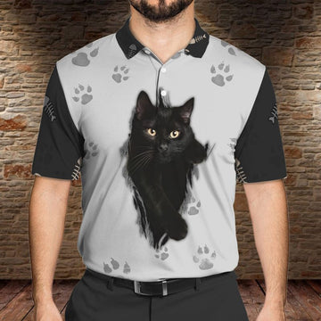 FUNSTUFFPRINT Black Cat Polo Shirt Size S-5XL