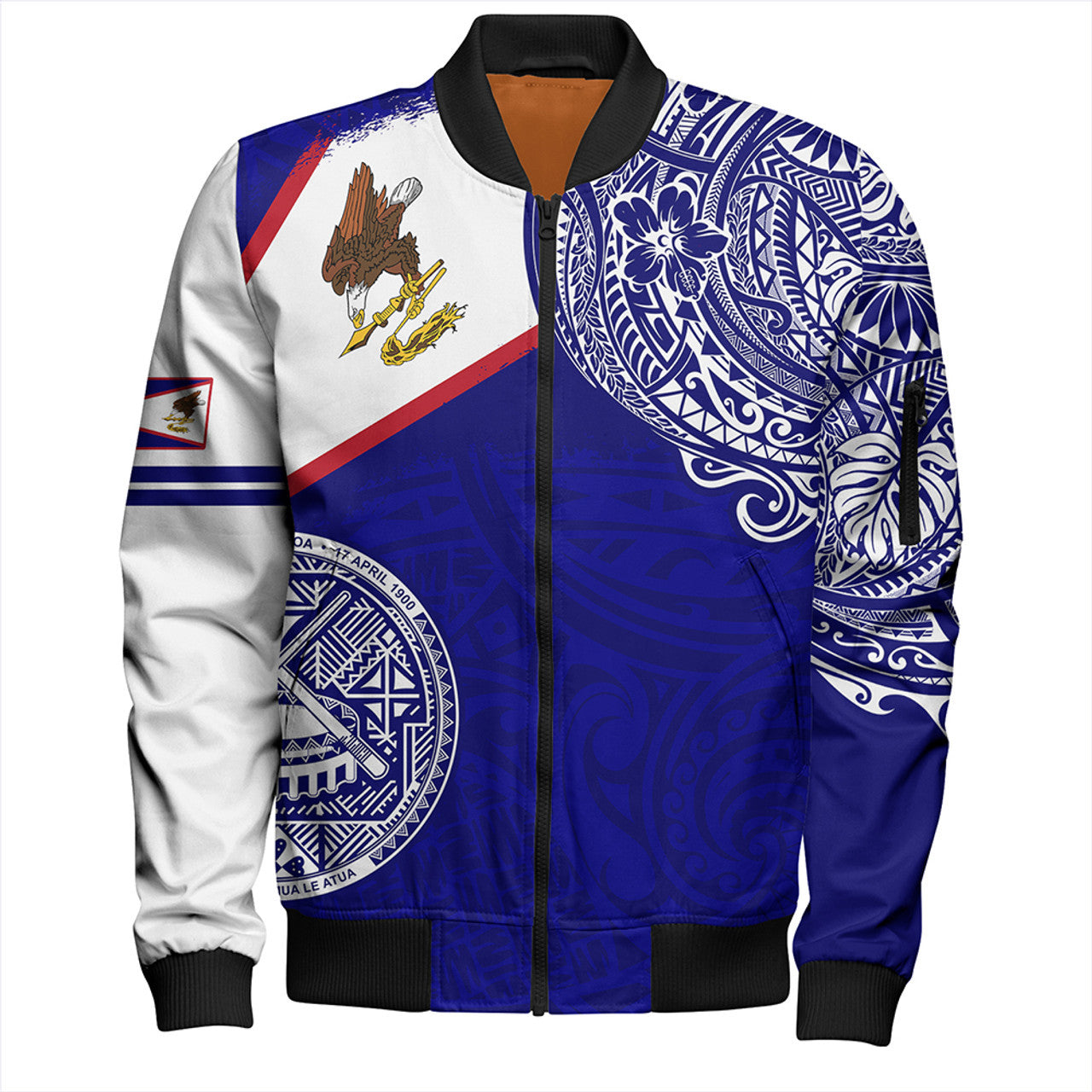 FUNSTUFFPRINT American Samoa Bomber Jacket Polynesian Flag With Coat Of Arms 3D Bomber Jacket