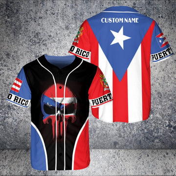 Custom Puerto Rico Skull And Flag Style 3D BaseBall Jersey
