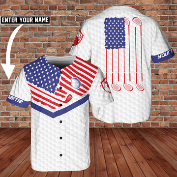 Custom Name Playing Golf United States US Flag 3D BaseBall Jersey Style 1