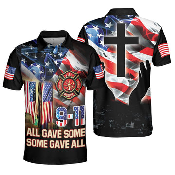 9/11 Firefighter US Flag God Freedom All Gave Some, Some Gave AOP Polo Shirt