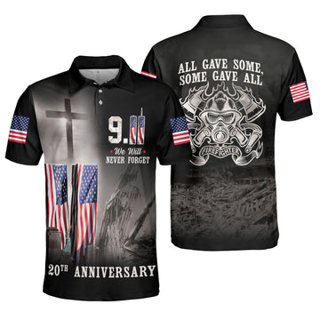 Firefighter 20th Anniversary Never Forget US Flag Chriss God AOP Polo Shirt