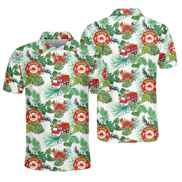 Logo Car Firefighter Hawaii Floral Lover AOP Polo Shirt International Firefighters' Day