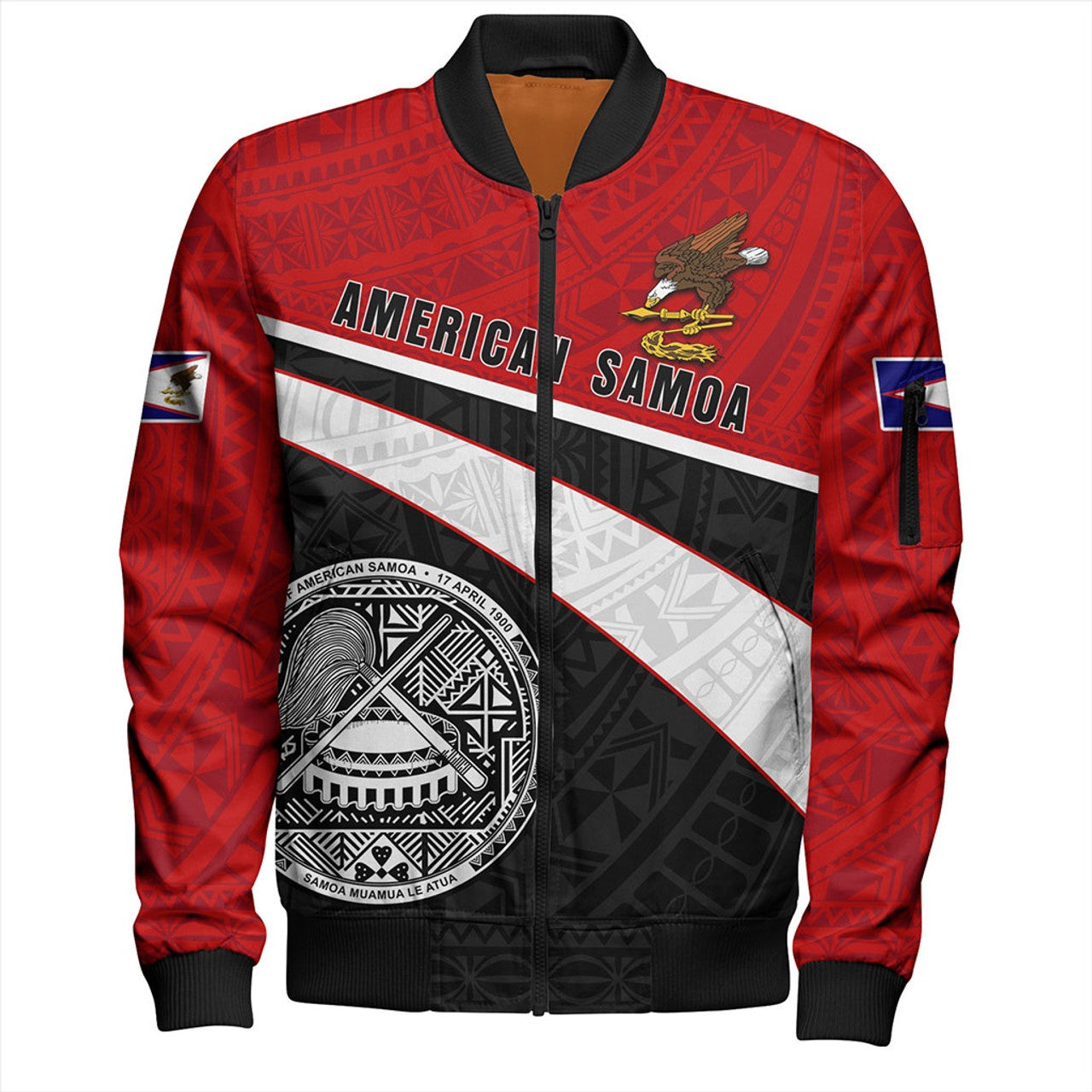 FUNSTUFFPRINT American Samoa Bomber Jacket Polynesian Curve Style 3D Bomber Jacket