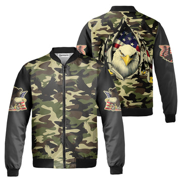 America Eagle Fleece Bomber Jacket AOP Zip-up Camouflage