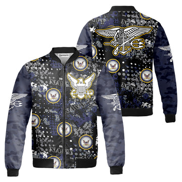 All Gave Some U.S Navy Fleece Bomber Jacket AOP Zip-up Camouflage Military Gift for Veteran's Day