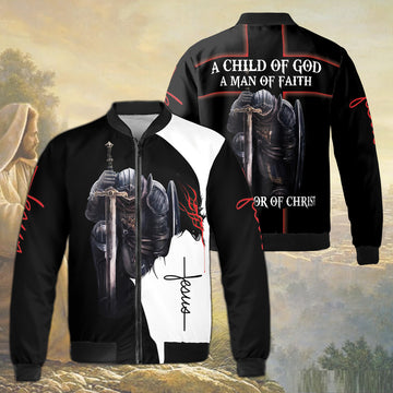 Jesus Warrior A Child of God A Man Of Faith A Warrior Of Christ Fleece Bomber Jacket