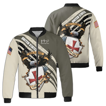 Eaglest Patriot Knight Templar One Nation Under God Fleece Bomber Jacket