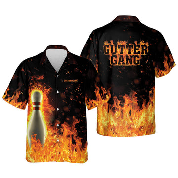 Custom Personalized Flame Hawaiian Bowling Gutter gang Shirts for Men, Bowling Team Shirt, Bowling Gift