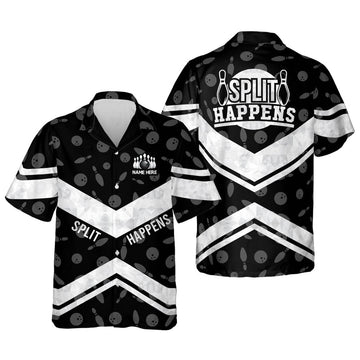 Custom 3D All Over Print Split Happens Hawaiian Shirt , Custom Name Bowling Hawaiian Shirt