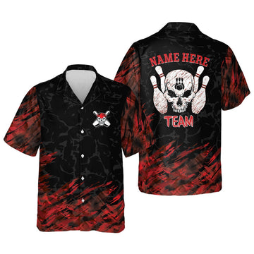 Custom Button-Down Skull bowling Flame Hawaiian Shirt, Bowling Team Shirt, Bowling Gift