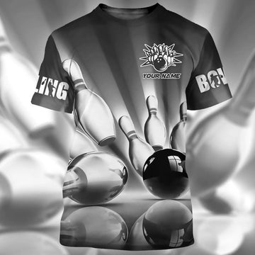 FUNSTUFFPRINT Custom Grey Bowling T-Shirt Men Women 3D All Over Print Bowling 3D T-shirt