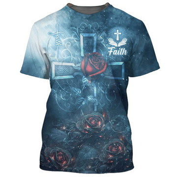 FUNSTUFFPRINT 3D All Over Printed Jesus Shirt Rose Pattern Faith Over Fear T-Shirt For Him Her 3D T-shirt
