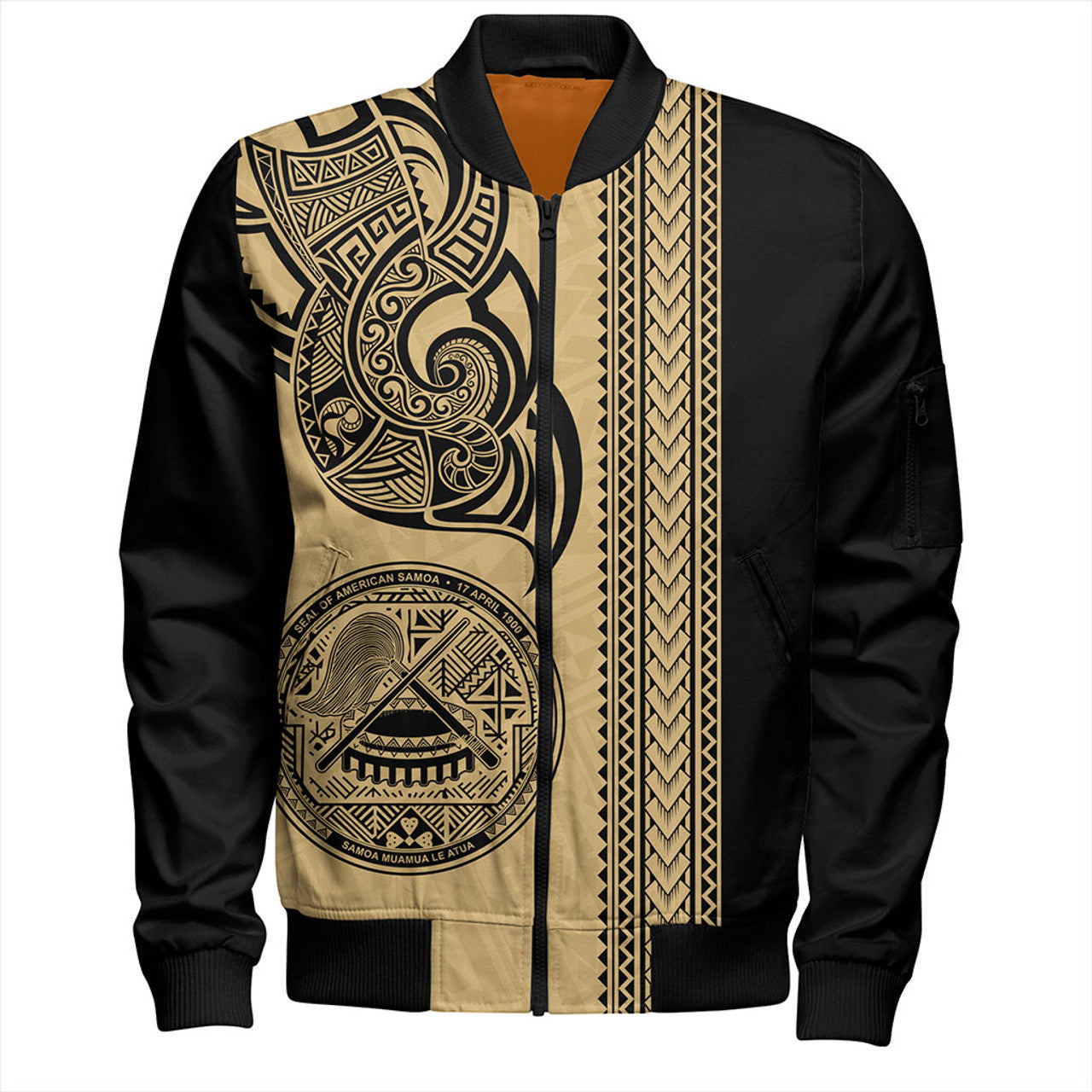 FUNSTUFFPRINT American Samoa Bomber Jacket Polynesia Tribal Tattoo Gold 3D Bomber Jacket