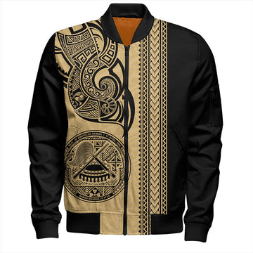 FUNSTUFFPRINT American Samoa Bomber Jacket Polynesia Tribal Tattoo Gold 3D Bomber Jacket
