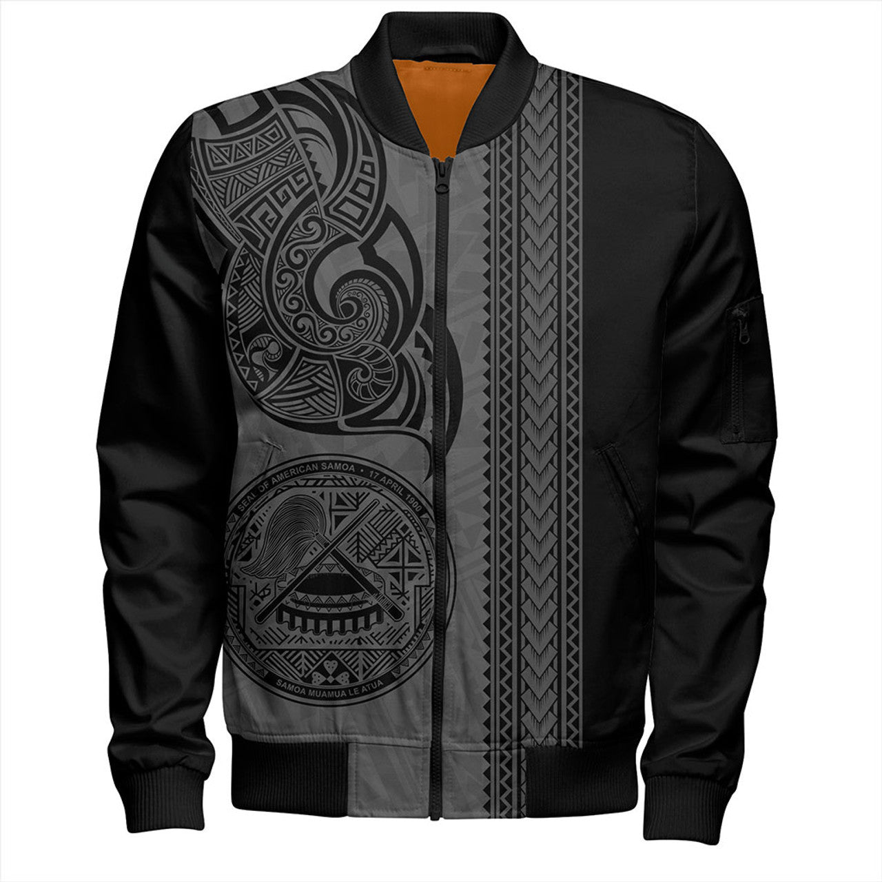 FUNSTUFFPRINT American Samoa Bomber Jacket Polynesia Tribal Tattoo Grey 3D Bomber Jacket