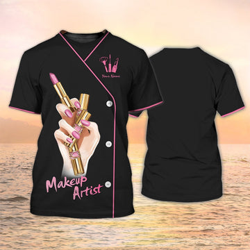 FUNSTUFFPRINT Makeup Artist T-Shirt Custom Makeup Shirts Black Pink Gift For Women Make Up 3D T-shirt