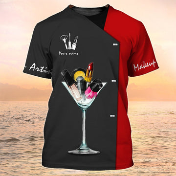 FUNSTUFFPRINT Makeup Shirt Makeup Tools Custom Shirts Black & Red 3D T-shirt
