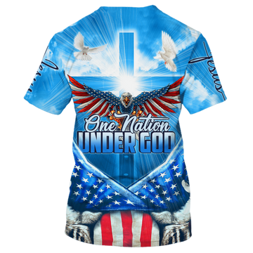 FUNSTUFFPRINT 3D Sublimation American Eagle On Shirt One Nation Under God Blue Shirts USA Flag Pattern 3D T-shirt