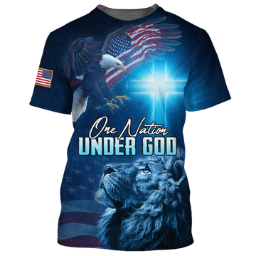 FUNSTUFFPRINT One Nation Under God T-Shirt Patriot Jesus And Lion Shirts American Patriotic Gifts 3D T-shirt