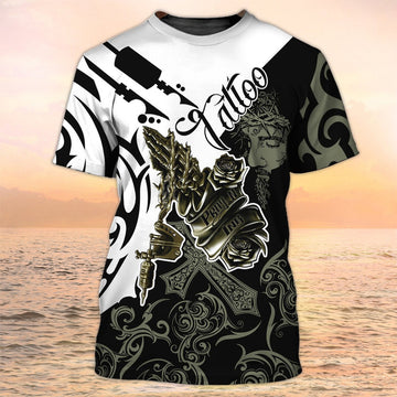 FUNSTUFFPRINT Love Tattoo And Jesus Shirts, Tattoo Style Shirt 3D Tattoo Sublimation On Shirt 3D T-shirt