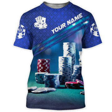 Custom Personalized 3D Blue Poker Shirt, Unisex Poker T-Shirt Men Women, Poker Player Uniform