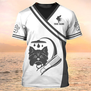 FUNSTUFFPRINT Dog Groomer Shirts Grooming Custom T-Shirt Grooming Apparel Pet Salon Uniform 3D T-shirt