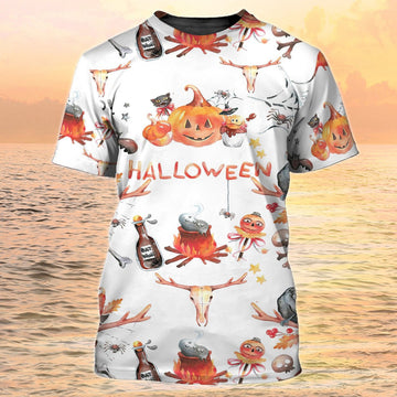 FUNSTUFFPRINT 3D Funny Halloween Shirt Men Women On White Pattern 3D T-shirt