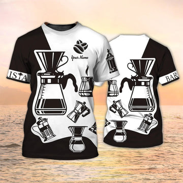 Custom Coffee Tools Set PrinT-Shirt Barista T-Shirt Custom Coffe Shirt Black And White