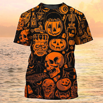 FUNSTUFFPRINT 3D Skull Halloween T-Shirt Full Of Skull On Shirt For Halloween Best Gift Halloween 3D T-shirt