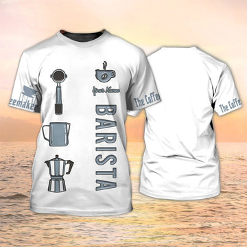 Custom Barista Shirt Coffee Tools Set PrinT-Shirt Coffeemaker Custom T-Shirt White