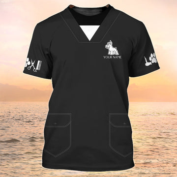 FUNSTUFFPRINT Pet Groomer Shirts Grooming Custom Shirts Pet Salon Uniform Black 3D T-shirt