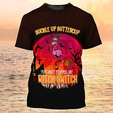 FUNSTUFFPRINT Funny Flamingo Flying On Night Halloween Shirt Men Women Flipped My Witch Switch 3D Shirt 3D T-shirt