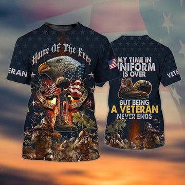 FUNSTUFFPRINT Veteran Home Of The Free Polo Shirts, Being Veteran Never End 3D Hoodie, Veteran Clothing 2022 3D T-shirt