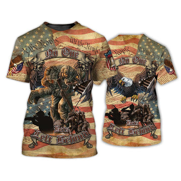 FUNSTUFFPRINT Eagle Veteran T-Shirt, No One Left Behind, Gift For Veteran, 3D Veteran Apparel 3D T-shirt