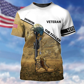 FUNSTUFFPRINT Honor The Fallen 3D Print On Shirt, Ugly Sweater For Veteran, Gift For Us Veteran 3D T-shirt
