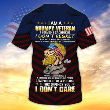 FUNSTUFFPRINT I Am A Grumpy Veteran 3D PrinT-Shirt Men Women, Proud To Be Veteran Clothing, Veteran Gift 3D T-shirt