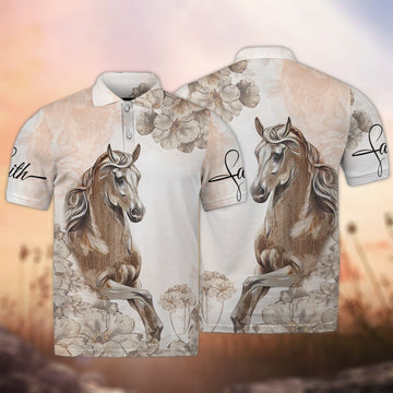 FUNSTUFFPRINT White Horse Polo Shirt Size S-5XL