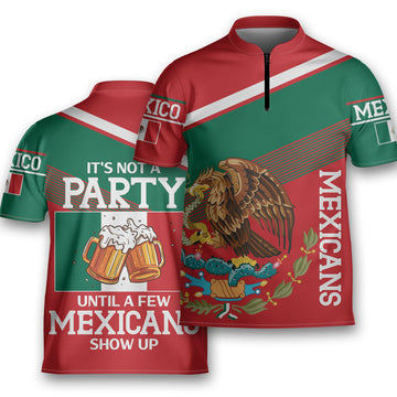 Beer Mexico It's Not A Party Until Mexicans Show Up Bowling Zipped Polo Jersey