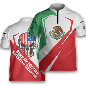 Personalized Mexico Sons Of Mexico American Chapter Skull Bowling Jersey Polo