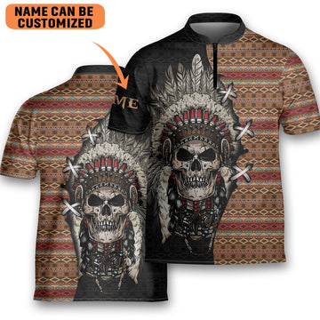 Custom Skull Native American Customize Name Polo Bowling Jersey