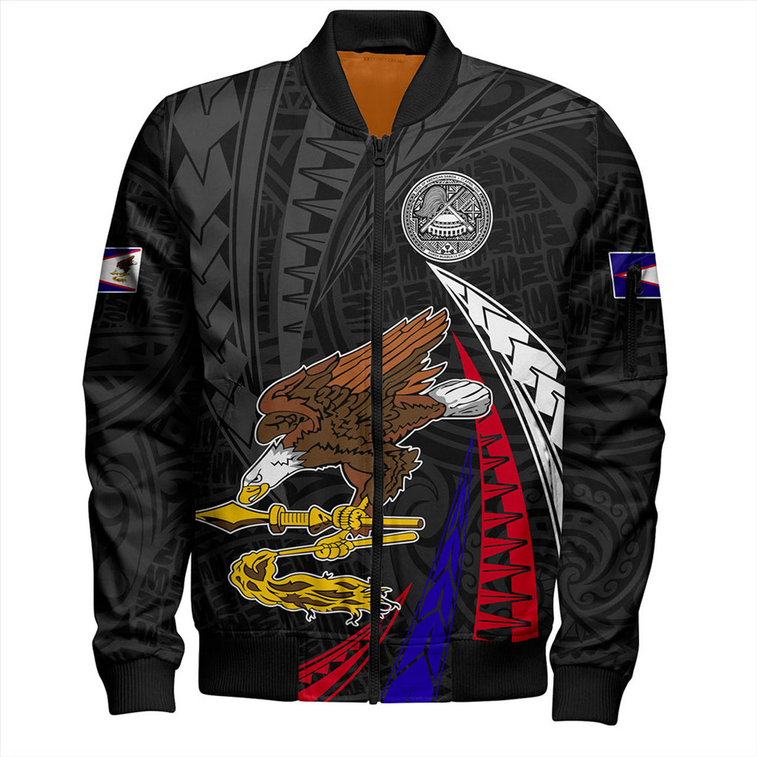FUNSTUFFPRINT American Samoa Bomber Jacket Polynesia Tribal Wave 3D Bomber Jacket