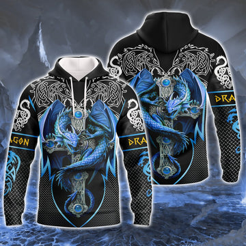 FUNSTUFFPRINT- Blue Dragon Tattoo 3D Hoodie and Zip Hoodie