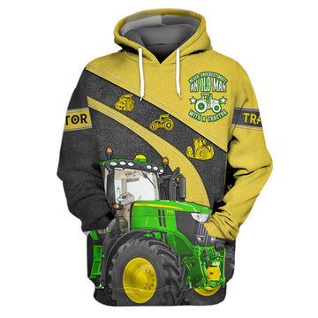 FUNSTUFFPRINT Funny Farmer - Never Underestimate An Old Man With A Tractor 3D Hoodie and Zip Hoodie