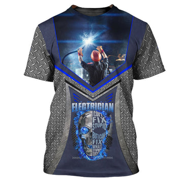 FUNSTUFFPRINT Electrician I Can't Fix Stupid But I Can Fix What Stupid Does 3D Full Print 3D T-shirt