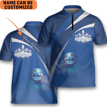 Custom Personalized You Throwing Bowling Blue Ball Bowling Jersey Zipper Shirt Custom Name