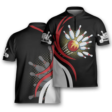 Custom Personalized 3D Bowling Fire For Bowling Team Player Uniform Bowling Jersey Zipper