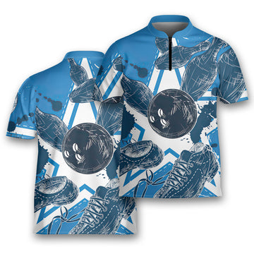 Bowling Blue Art Star Game Team Bowling Jersey Zipper Shirt Custom Name
