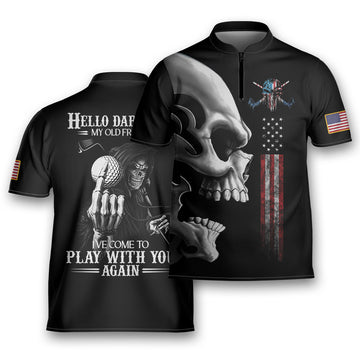 Hello Darkness Golf Skull Premium Golfing Mandarin Zipper Jersey