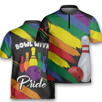Gay Bowling LGBT Shirt, Rainbow Pride Bowlers Bowling Jersey Zipper Shirt Custom Name